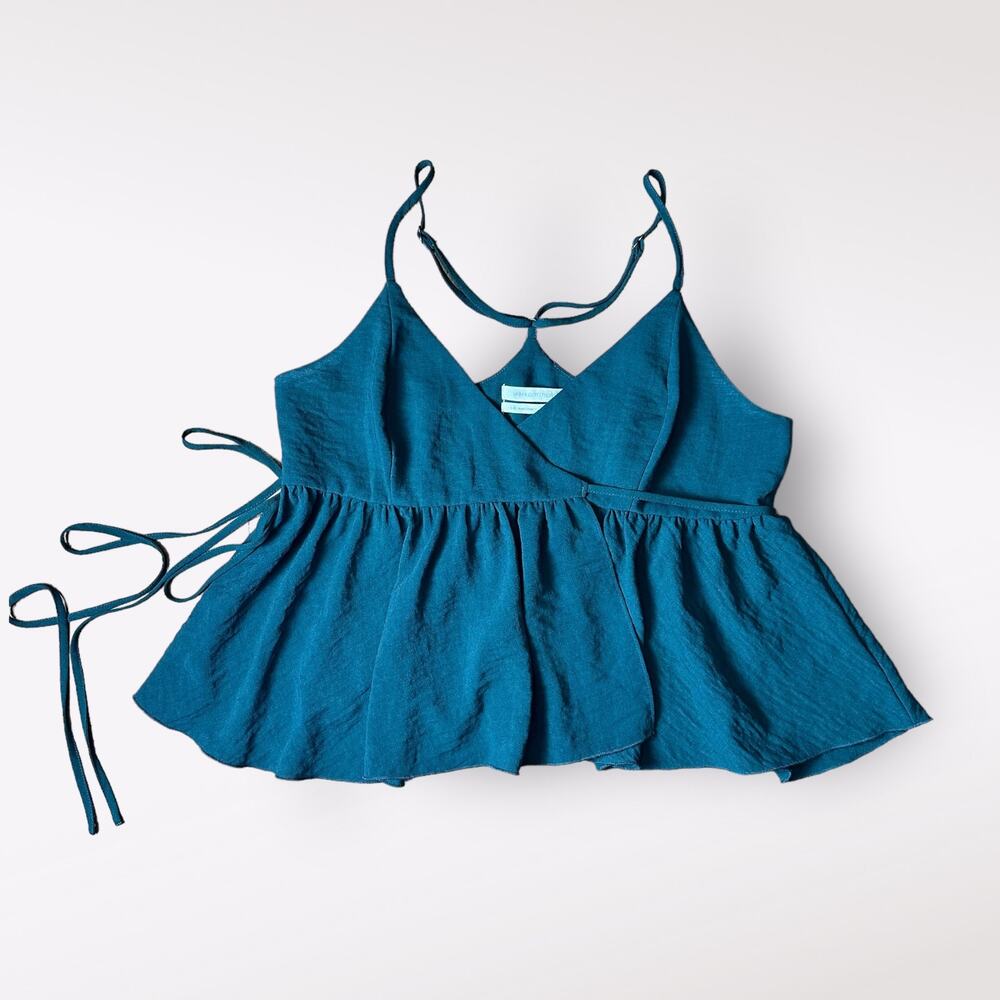 Urban Outfitters Green wrap ruffled Peplum tank top blouse Size L